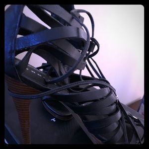 Trouve wrap around black leather sandal heel